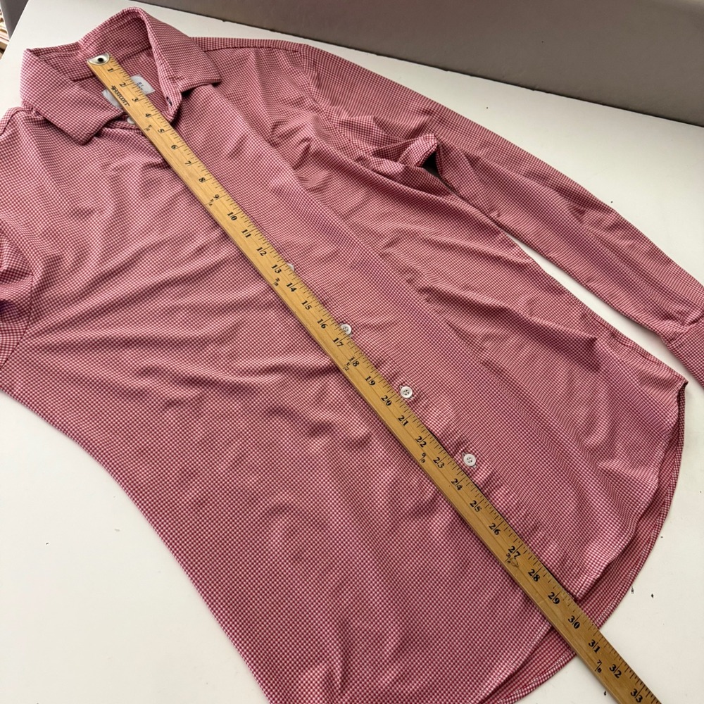 Mizzen+Main Men LARGE Trim Fit Micro Red Gingham Performance Dress Shirt Stretch - Picture 7 of 8